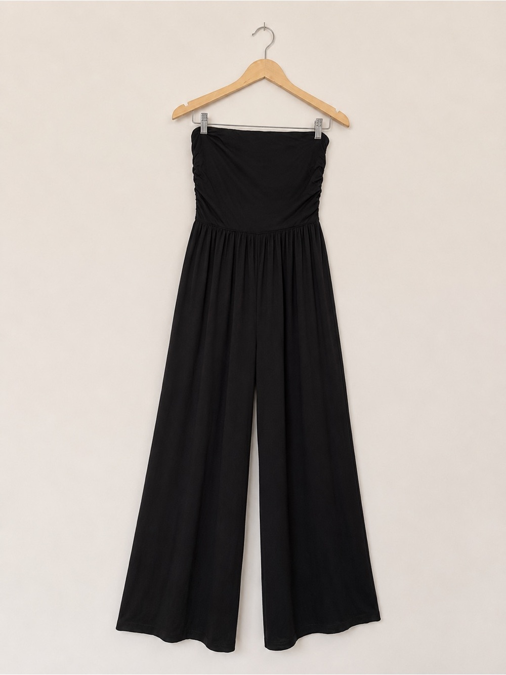 American Eagle Black Strapless Wide Leg Jumpsuit | Size Large